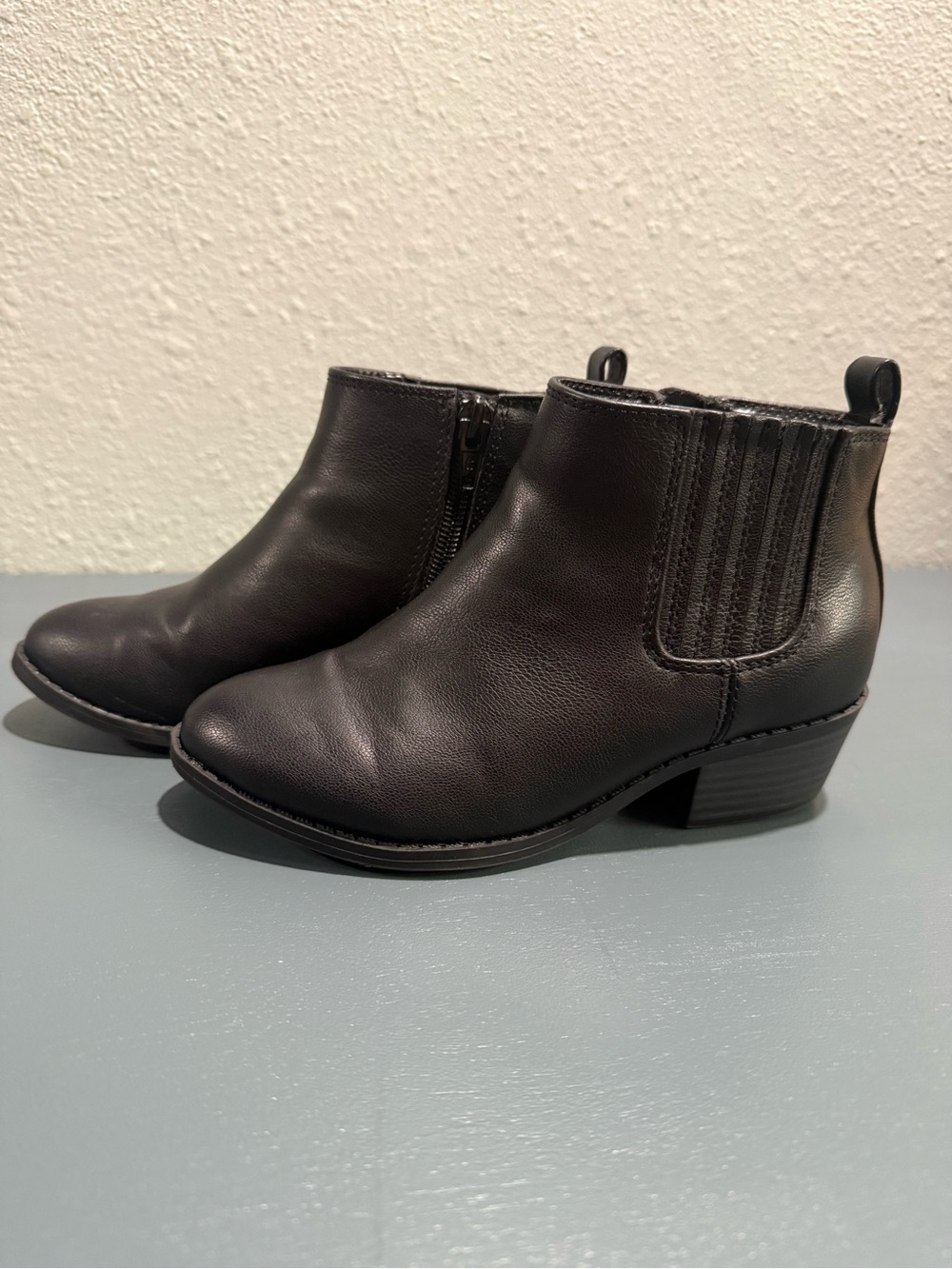 Old Navy - Girl’s Black Leather Ankle Booties - Slip-On